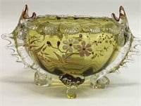 Moser Glass Enamel Decorated Bowl, Animal Handles