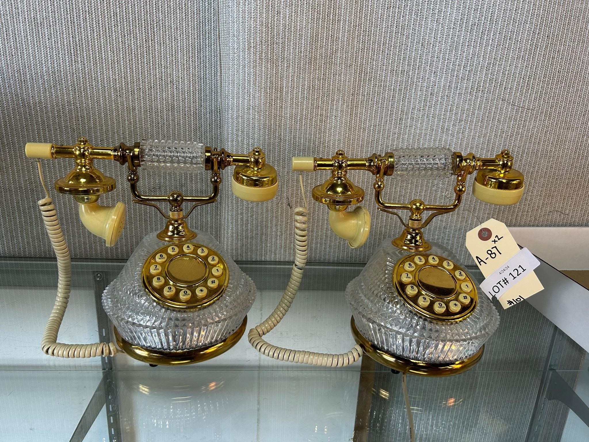 Pair of Glass & Brass Antique Style Phones