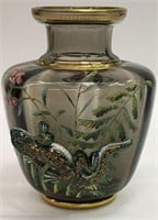 Moser Enamel Decorated Bowl, Applied Lizard