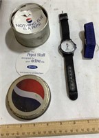 Pepsi watch w/extra band in metal tin