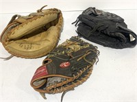 Three Vintage Ball Gloves
