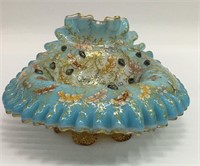 Moser Enamel Decorated Blue Glass Dish With Acorns