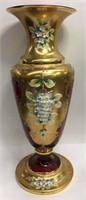 Bohemian Glass Floral Enameled Vase