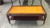 ANITQUE LEATHER TOP COFFEE TABLE, 40"X20"X16"