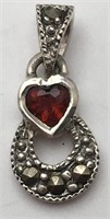 Sterling Charm W Red & Marcasite Stones