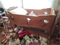 Rocking doll wood cradle & bedding