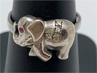 Sterling Elephant Ring W Pink & Clear Stones