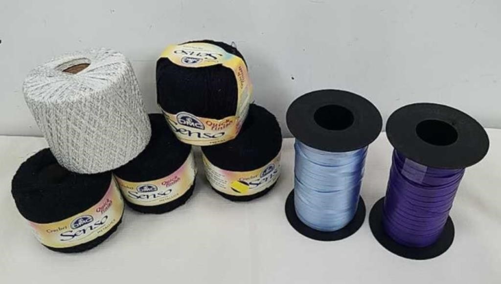 Crochet thread and curling ribbons