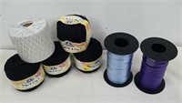 Crochet thread and curling ribbons