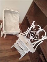 White wicker doll high chair & stroller