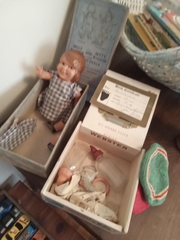 Webster babies box with shoes & glass baby