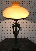 Amber Case Glass & Figural Spelter Lamp