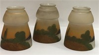 Set Of 3 Scenic Decorated Frosted Glass Shades