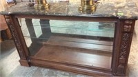 GLASS FRONT MARBLE TOP CABINET, 52"X15"X31"