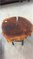 CEDAR SLAB CUSTOM BUILT END TABLE W/ IRON BASE