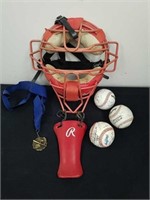 Vintage catchers mask, signed baseballs, and a