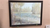 BITTERROOT RIVER ACRYLIC PAINTING FRAMED, 44"X35"