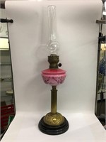 Ca. 1880s Enameled Glass & Brass Oil Lamp