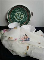 15 in mosaic tray, two medium bowls and two