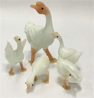 Group Of 5 Glass Goose Figures