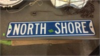 "NORTH SHORE" METAL BLUE STREET SIGN