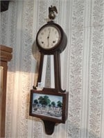 Large Banjo? clock with key, approx 36"