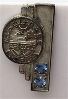 Sterling Silver Pin W Blue Stones