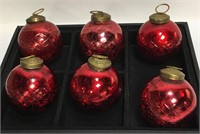 6 Red Glass Diamond Optic Christmas Ornaments