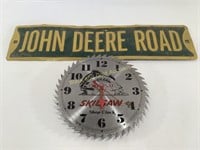 John Deere Street Road Sign & Skill Saw Shop Clock