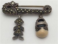 Sterling Silver And Marcasite Figural Pin