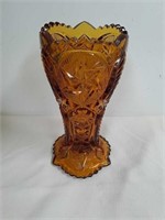 Vintage MCM LE Smith Ohio star amber glass vase 9