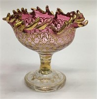 Moser Glass Cranberry & Gilt Decorated Compote