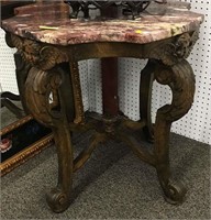 Victorian Marble Top Cherub Carved Table