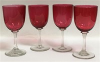 4 Cranberry And Clear Wine Glasses