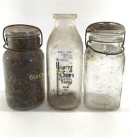 (3) Vintage Glass Bottles / Jars
