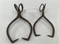 (2) Vintage Cast Iron Ice Block Hooks / Tongs