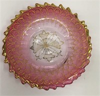 Moser Glass Cranberry & Gilt Decorated Tray