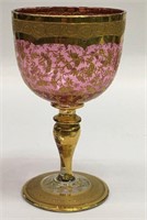 Moser Cranberry Glass Gilt Decorated Goblet