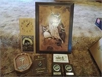 2 Wood Clocks, Owl Picture & More