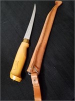 Fish fillet knife almost 11 in with leather