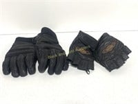 2 Pair Leather Harley Davidson Riding Gloves