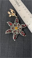 Beautiful vintage floral pin with red and yellow