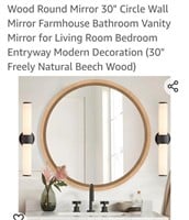 New..30 inch round wooden wall mirror.