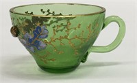 Moser Green Glass Enameled Cup With Acorns