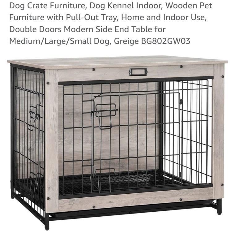 Dog Crate Furniture, w/ Pull-Out Tray & Double