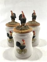 (3) Chicken / Rooster Ceramic Wood Top Jars