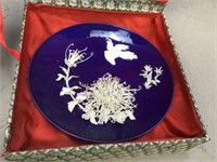 Vintage Porcelain Process Relief Plate Of Flowers
