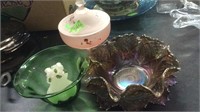 CARNIVAL GLASS & FROSTED CANDY DISH