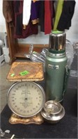 ANTIQUE SCALE, ASHTRAY & STANLEY THERMOS