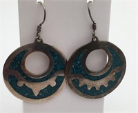 Mexico Sterling Silver Earrings W Blue Stones